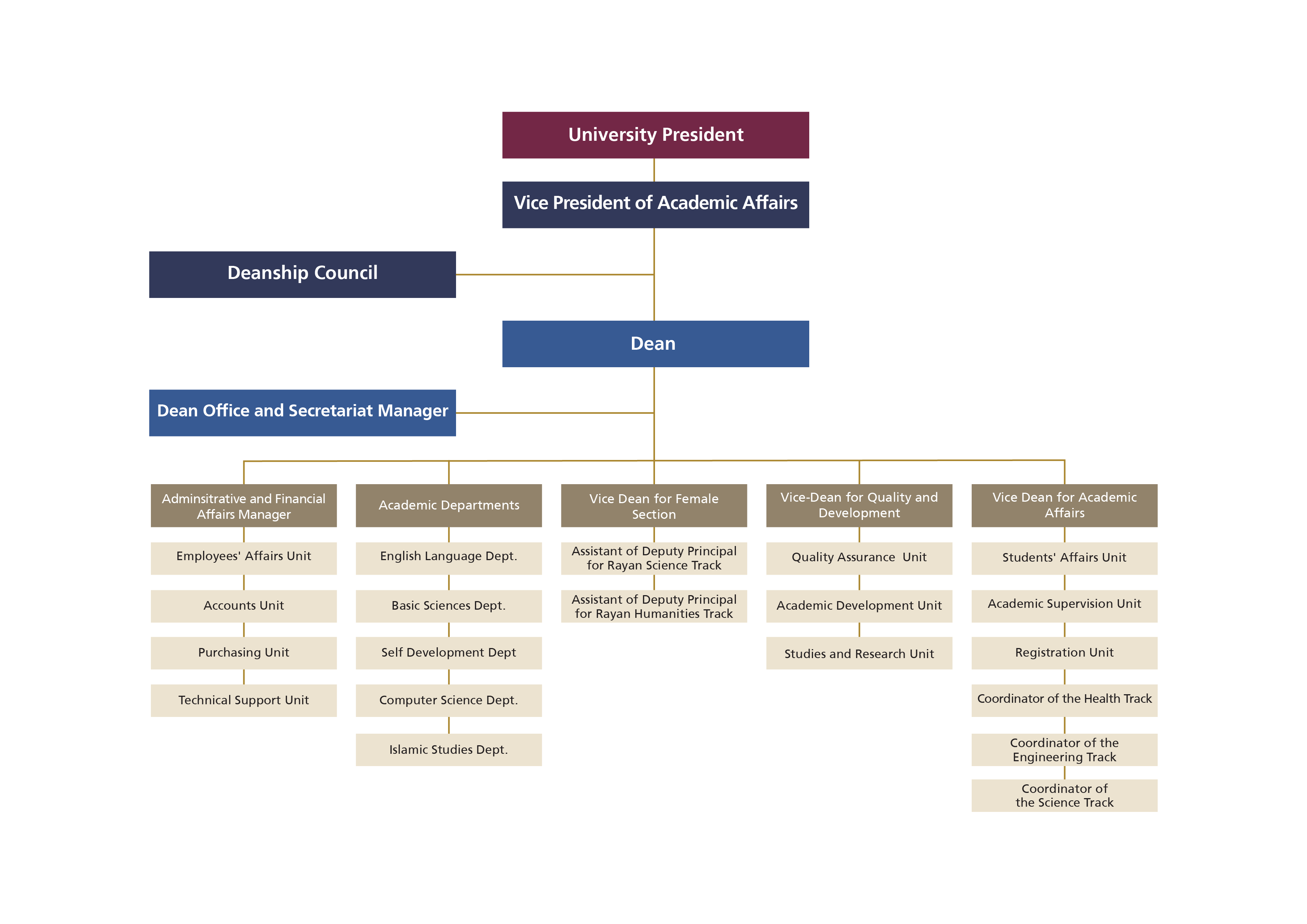 Deanship of Preparatory Year and Supporting Studies Organizational Chart